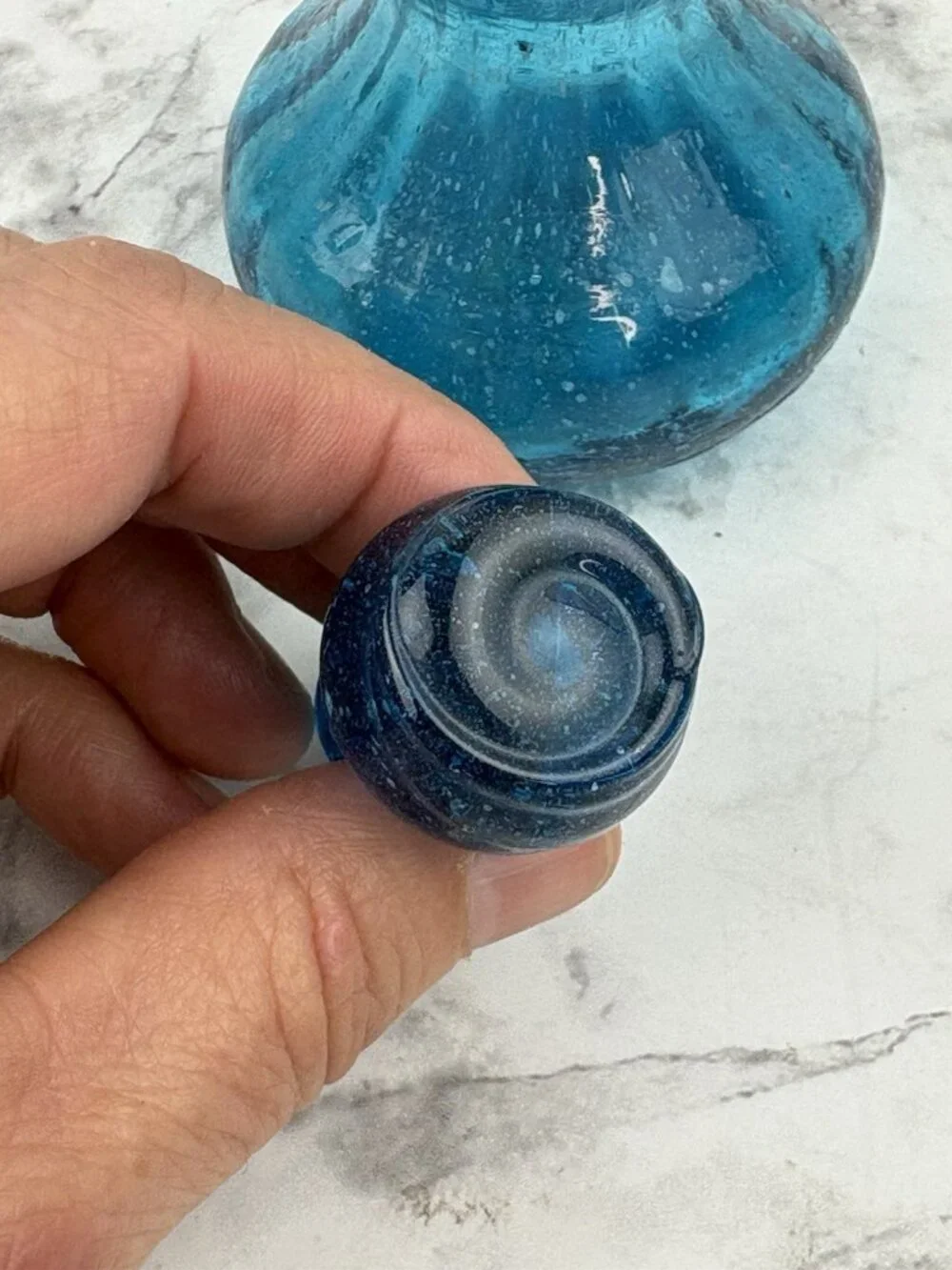 *Small Blue Glass Bubble Mini Genie Bottle 5 3/4